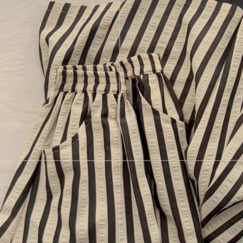 Japanese Vintage Skirt for Women 2025 Faldas Mujer De Moda High Waist A-line Jupe Folds Striped Saia Loose Summer Skirts 27v422