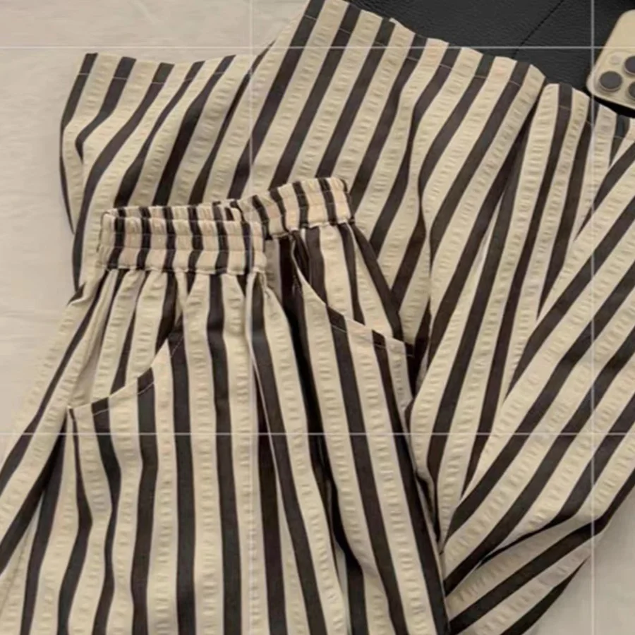 Japanese Vintage Skirt for Women 2025 Faldas Mujer De Moda High Waist A-line Jupe Folds Striped Saia Loose Summer Skirts 27v422