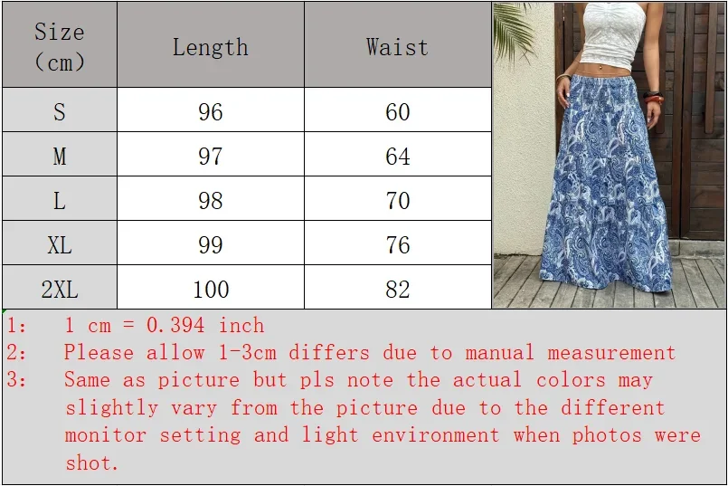 Women Boho Paisley Print Maxi Skirt High Waist Smocked Tiered Flowy Long Skirt Casual Summer Beach Dress