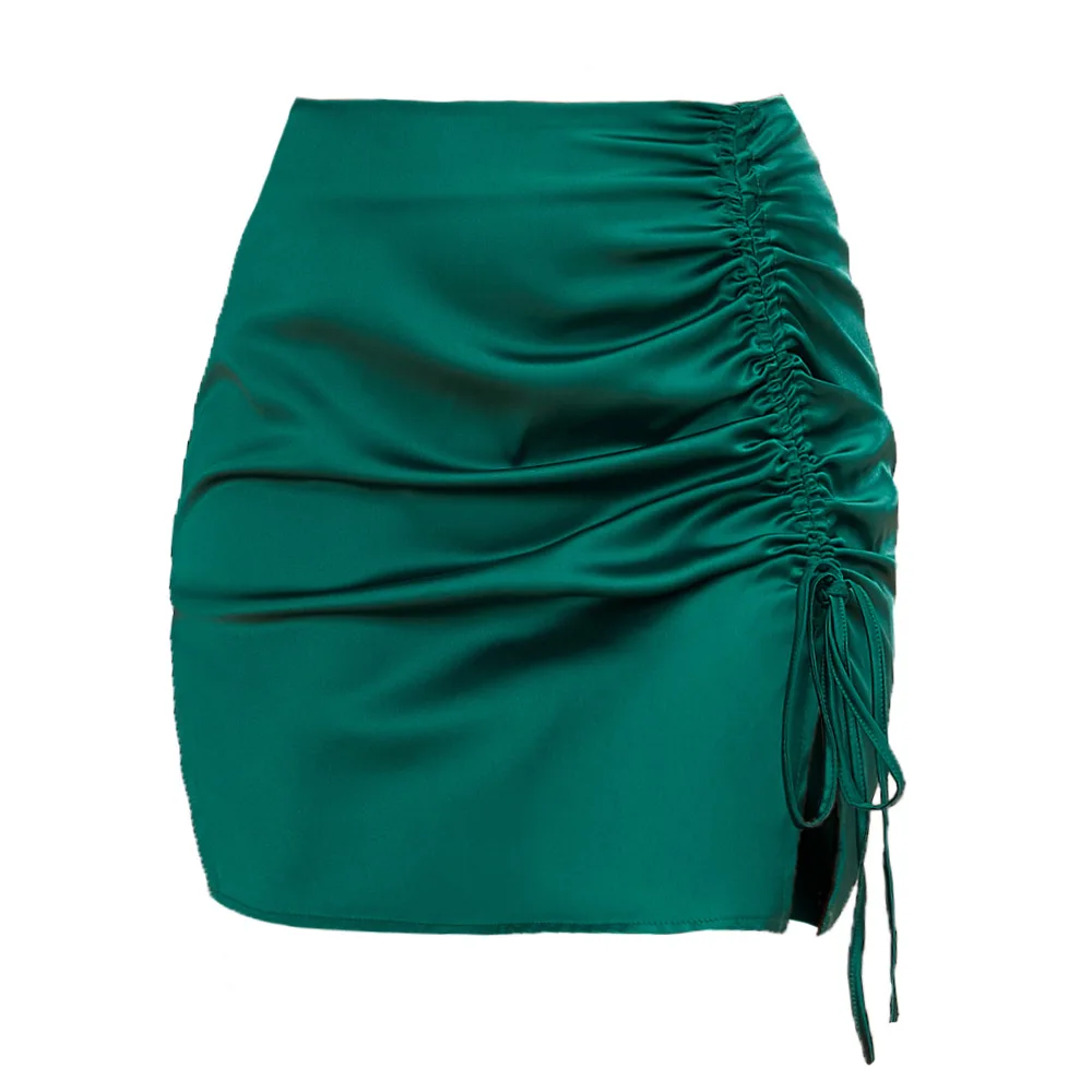 Elegant Stylish Solid Color Ruffle Bodycon Skirt Sexy High Waist Zip Satin Midi Skirt Women Sexy Bodycon Mini Short Skirt
