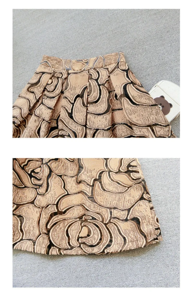 Khaki Geometric Vintage High Waist Ball Gown A-line Loose Women's Skirt Knee-Length Long Skirts For Women Clothing Fashion