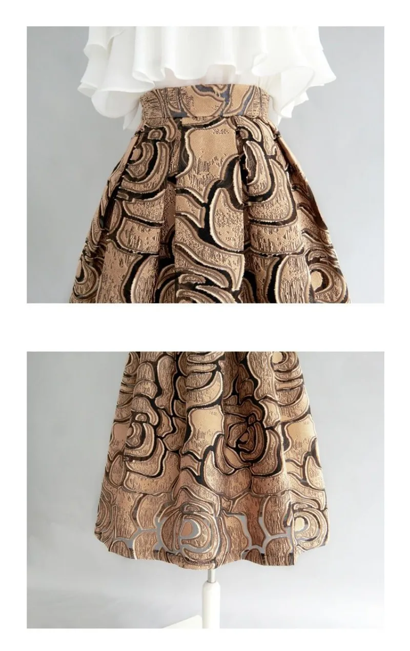 Khaki Geometric Vintage High Waist Ball Gown A-line Loose Women's Skirt Knee-Length Long Skirts For Women Clothing Fashion