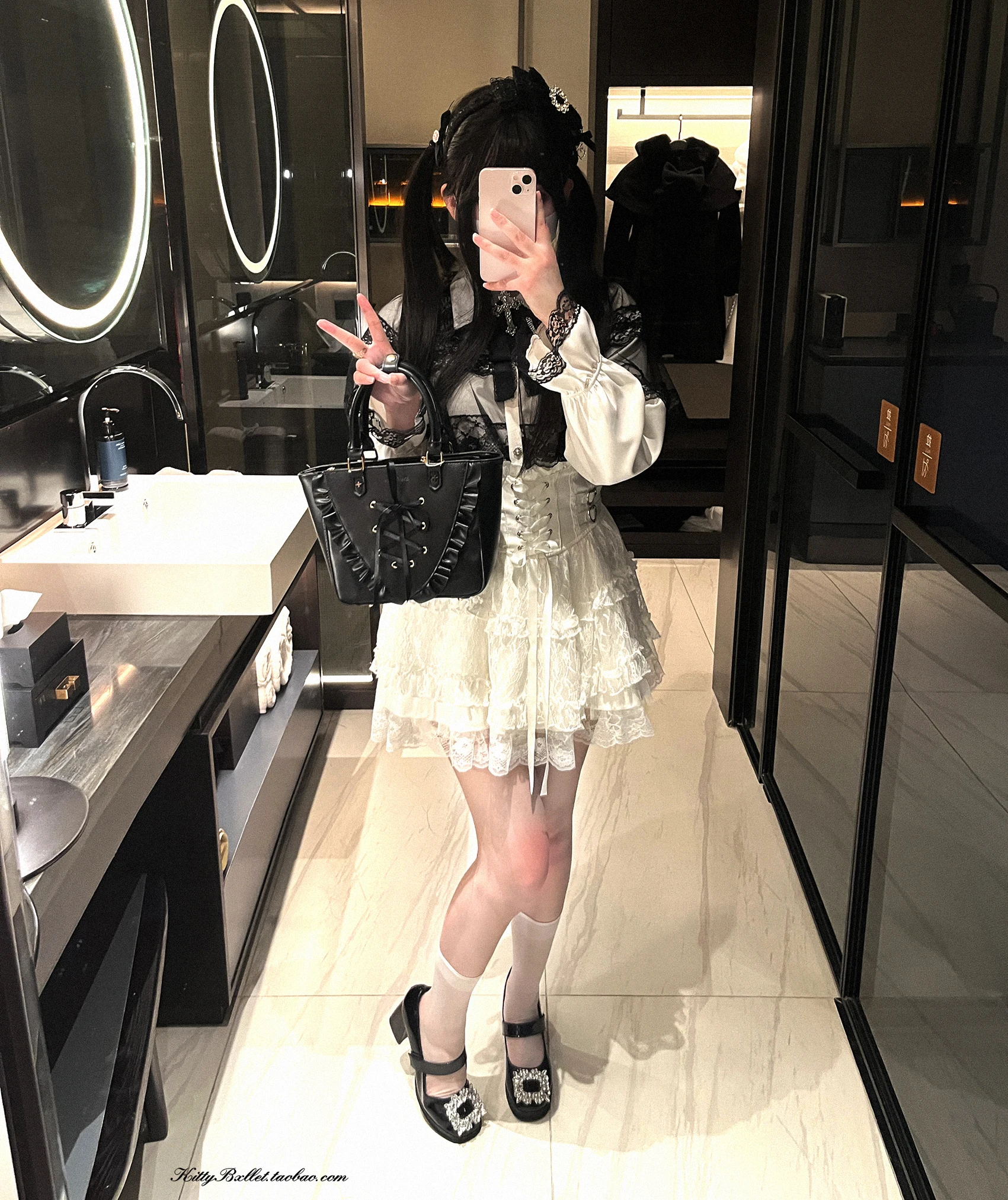 Japanese Mines Style Sweet Cute Lace Splicing Lace-up Heart PU Buckle High Waist Slim A-line Versatile Lolita Short Skirts Women