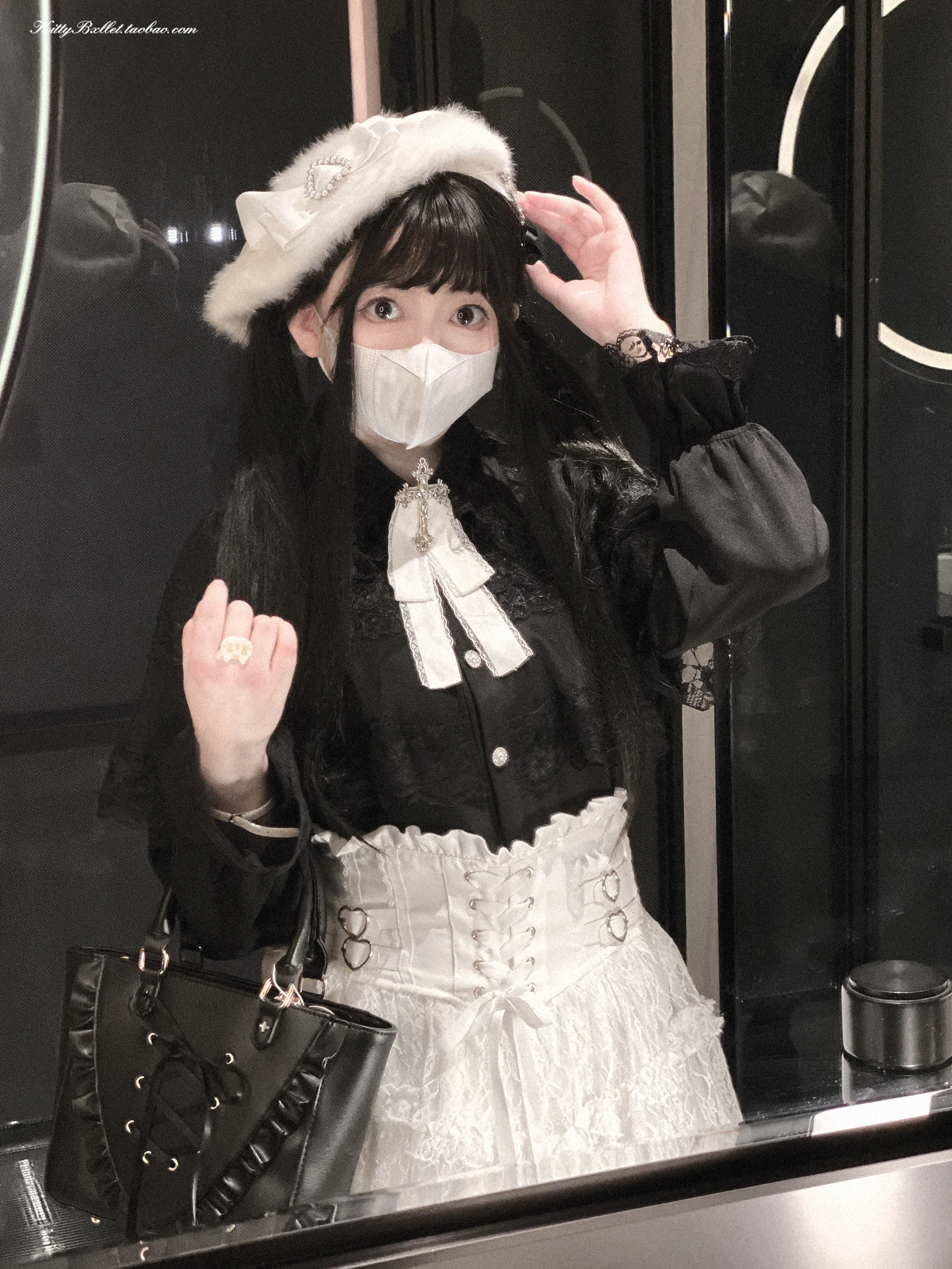 Japanese Mines Style Sweet Cute Lace Splicing Lace-up Heart PU Buckle High Waist Slim A-line Versatile Lolita Short Skirts Women