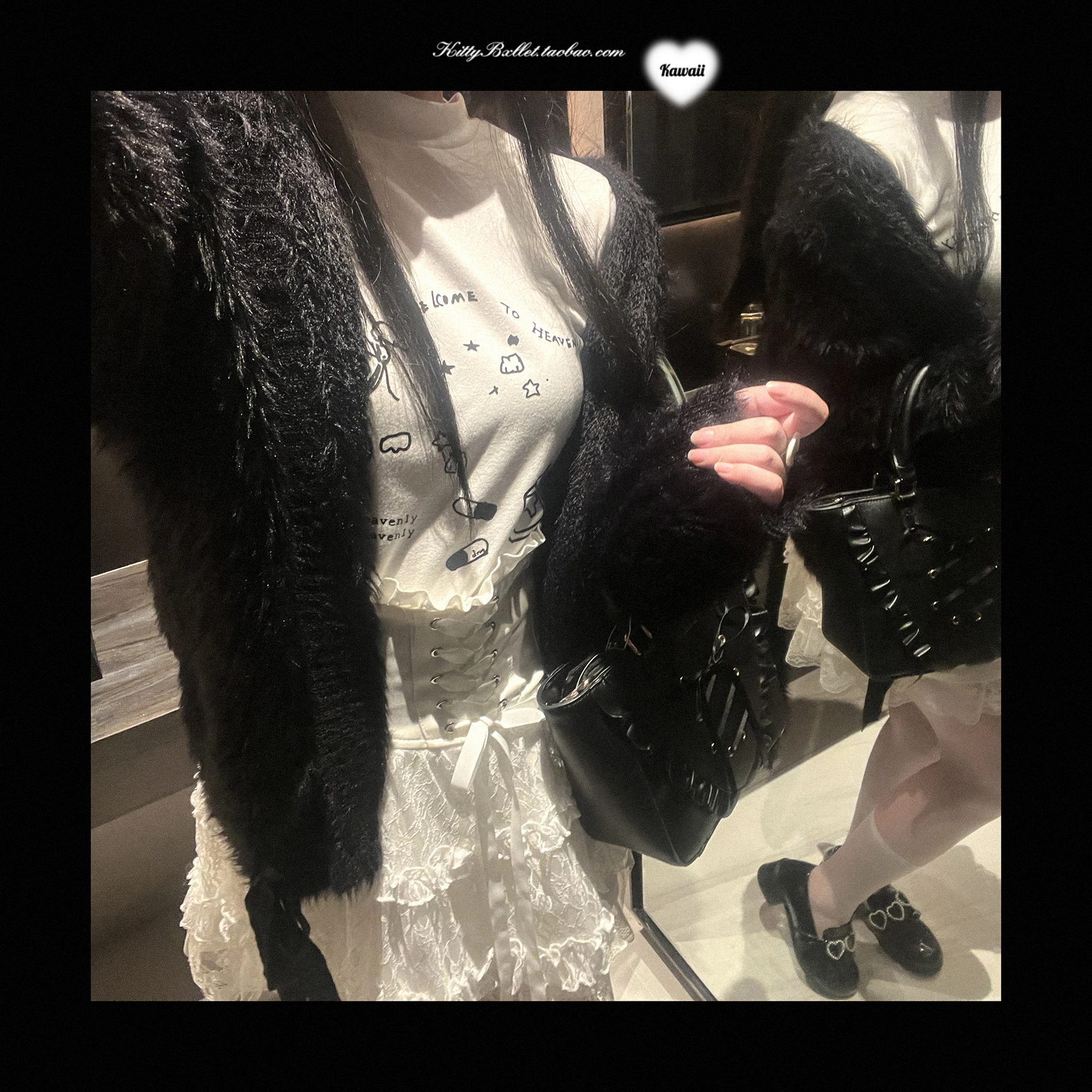 Japanese Mines Style Sweet Cute Lace Splicing Lace-up Heart PU Buckle High Waist Slim A-line Versatile Lolita Short Skirts Women