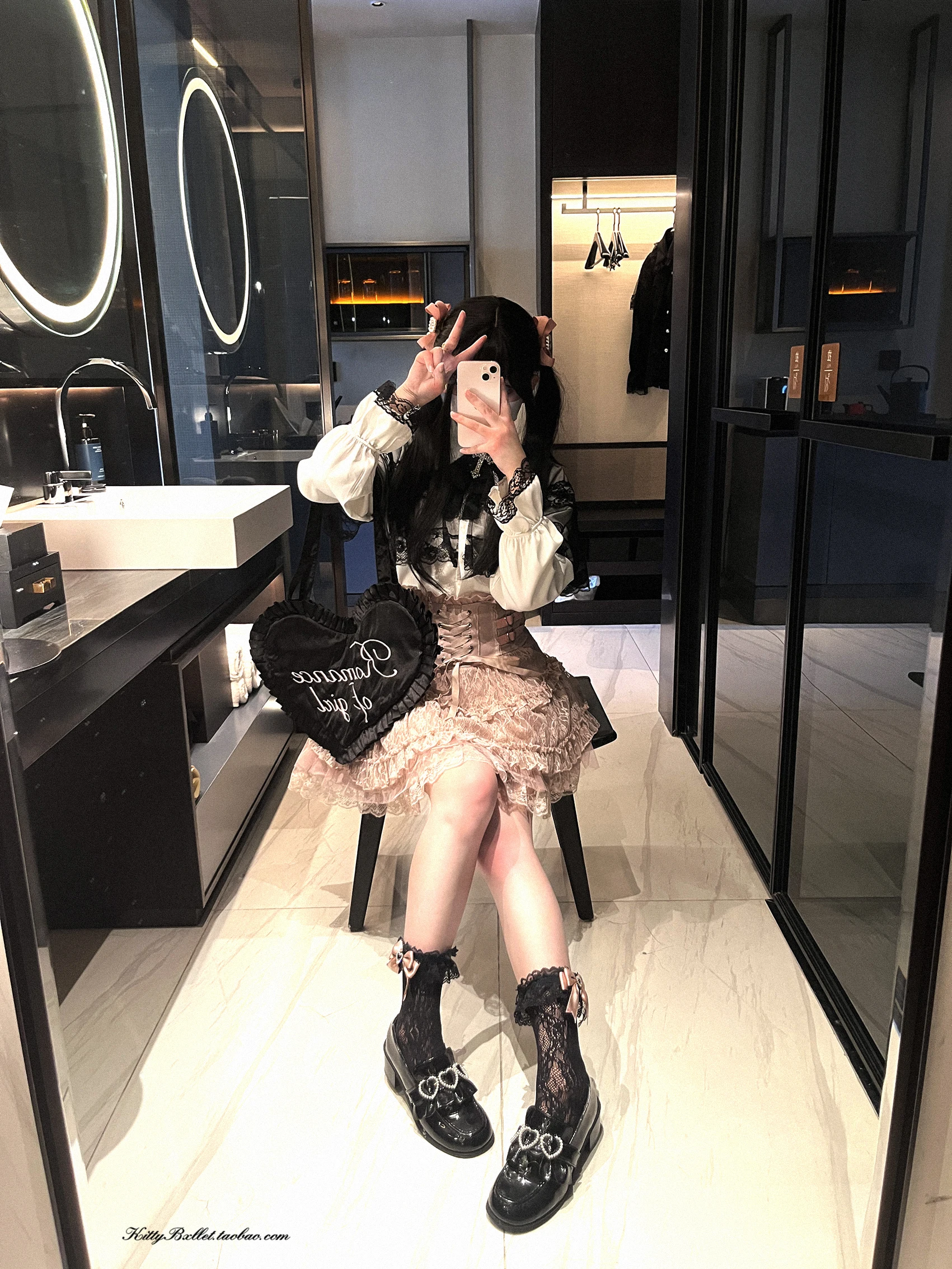Japanese Mines Style Sweet Cute Lace Splicing Lace-up Heart PU Buckle High Waist Slim A-line Versatile Lolita Short Skirts Women