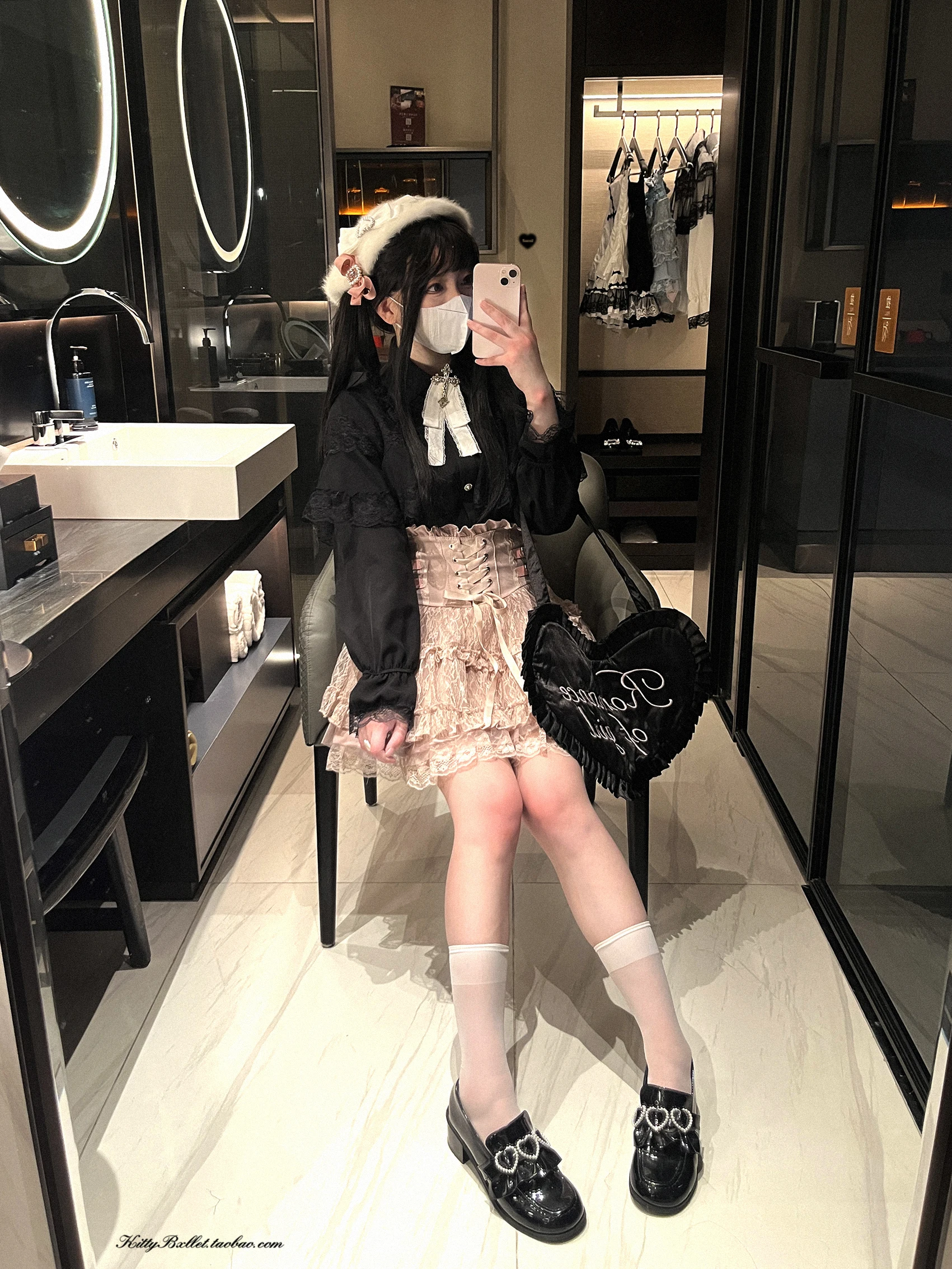 Japanese Mines Style Sweet Cute Lace Splicing Lace-up Heart PU Buckle High Waist Slim A-line Versatile Lolita Short Skirts Women