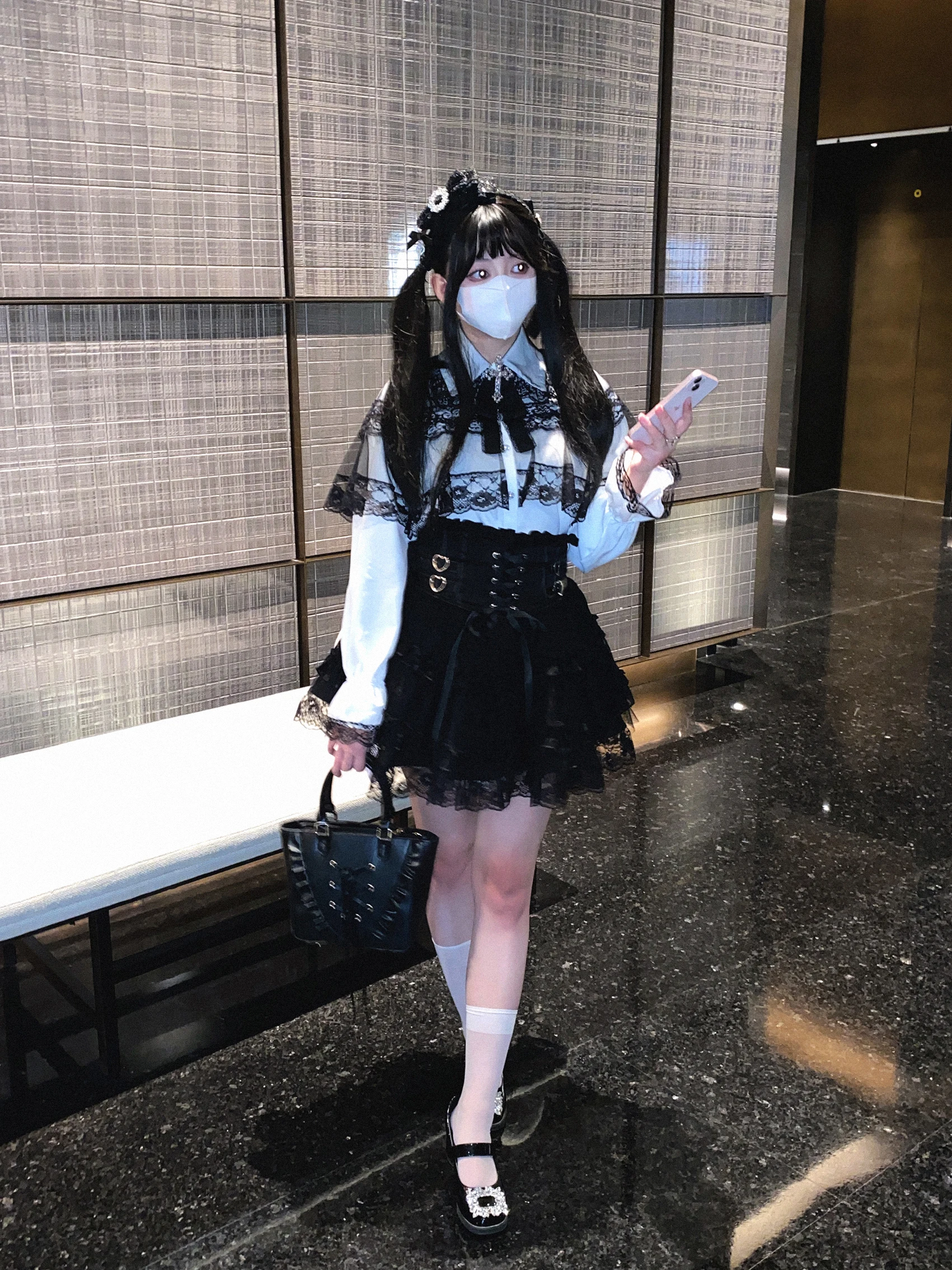 Japanese Mines Style Sweet Cute Lace Splicing Lace-up Heart PU Buckle High Waist Slim A-line Versatile Lolita Short Skirts Women