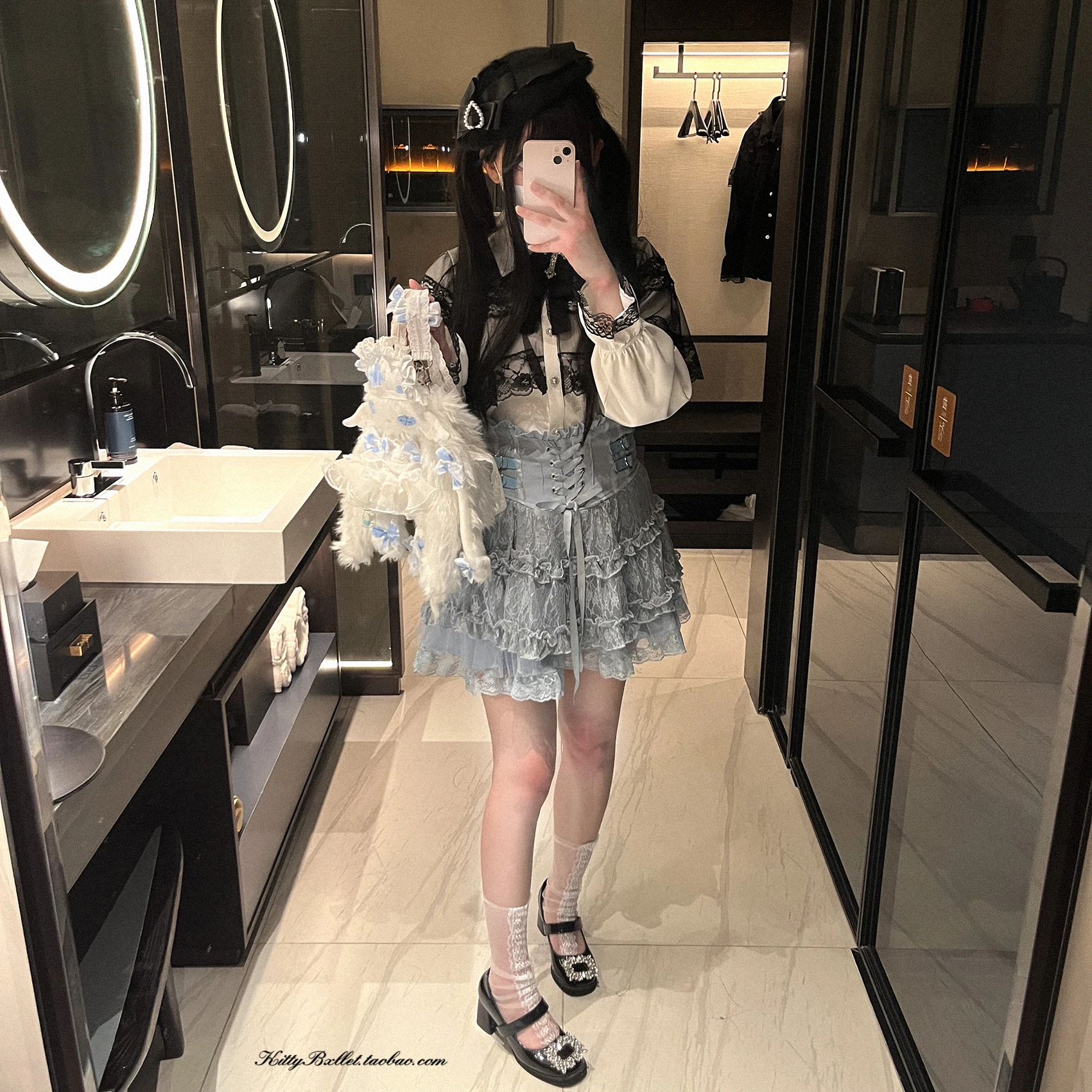 Japanese Mines Style Sweet Cute Lace Splicing Lace-up Heart PU Buckle High Waist Slim A-line Versatile Lolita Short Skirts Women