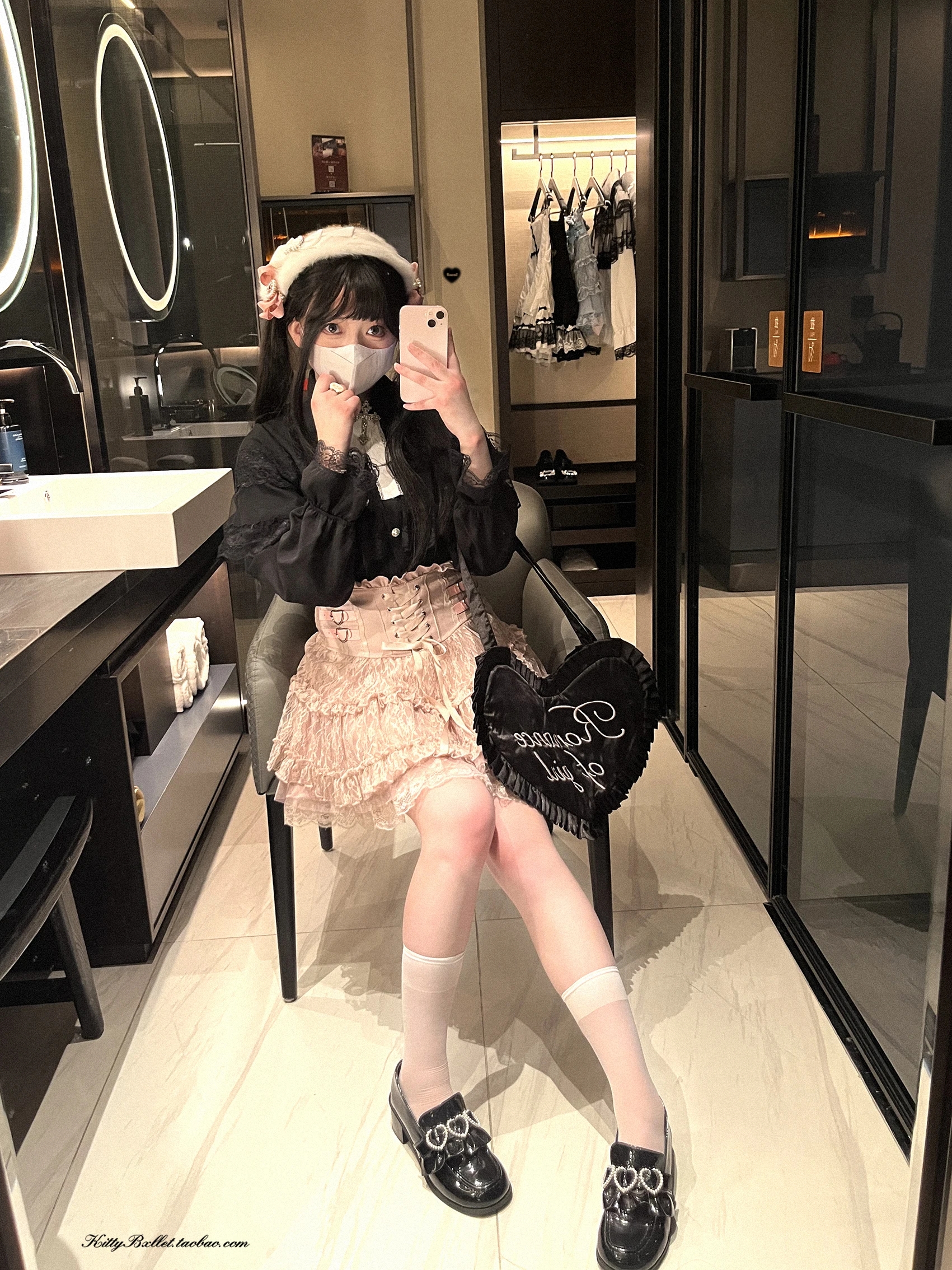Japanese Mines Style Sweet Cute Lace Splicing Lace-up Heart PU Buckle High Waist Slim A-line Versatile Lolita Short Skirts Women