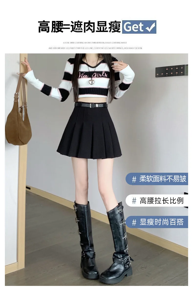 Women's High Waist Gray Pleated Skirt Summer New Preppy Style Slim Fit A-line Skirts Woman Solid Color Casual Student Mini Skirt