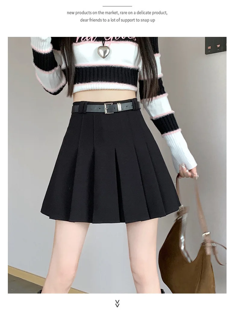 Women's High Waist Gray Pleated Skirt Summer New Preppy Style Slim Fit A-line Skirts Woman Solid Color Casual Student Mini Skirt