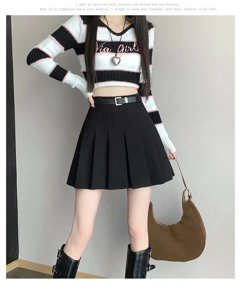 Women's High Waist Gray Pleated Skirt Summer New Preppy Style Slim Fit A-line Skirts Woman Solid Color Casual Student Mini Skirt