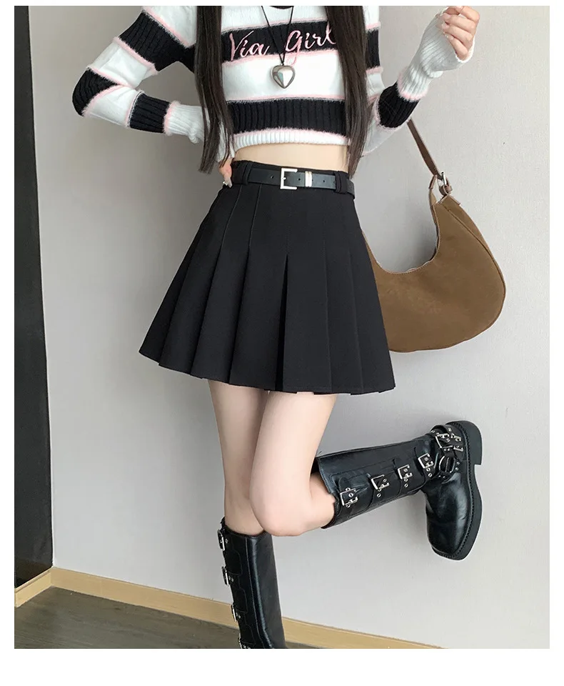 Women's High Waist Gray Pleated Skirt Summer New Preppy Style Slim Fit A-line Skirts Woman Solid Color Casual Student Mini Skirt