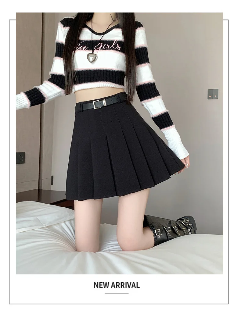 Women's High Waist Gray Pleated Skirt Summer New Preppy Style Slim Fit A-line Skirts Woman Solid Color Casual Student Mini Skirt