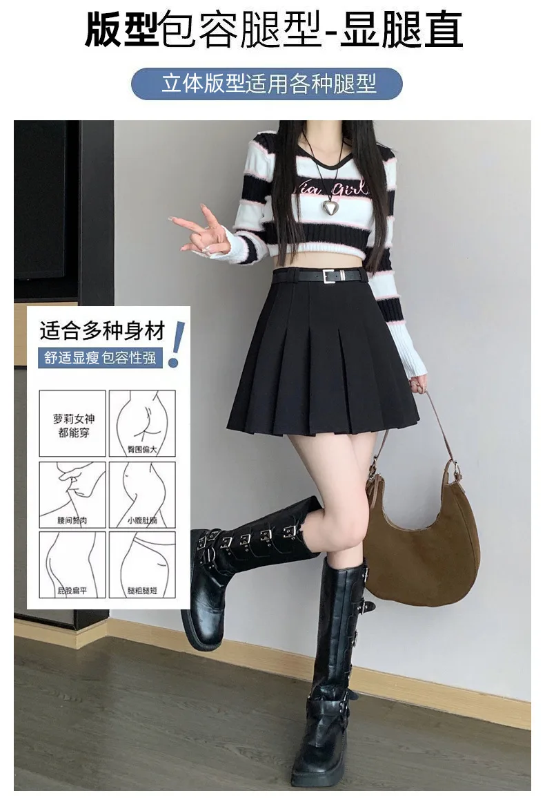 Women's High Waist Gray Pleated Skirt Summer New Preppy Style Slim Fit A-line Skirts Woman Solid Color Casual Student Mini Skirt