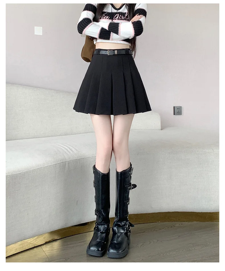 Women's High Waist Gray Pleated Skirt Summer New Preppy Style Slim Fit A-line Skirts Woman Solid Color Casual Student Mini Skirt
