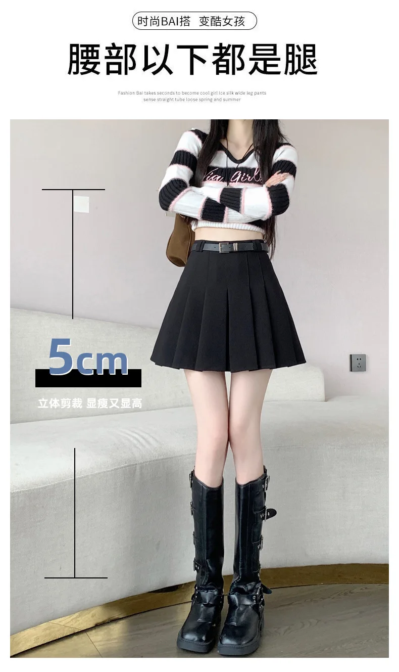 Women's High Waist Gray Pleated Skirt Summer New Preppy Style Slim Fit A-line Skirts Woman Solid Color Casual Student Mini Skirt