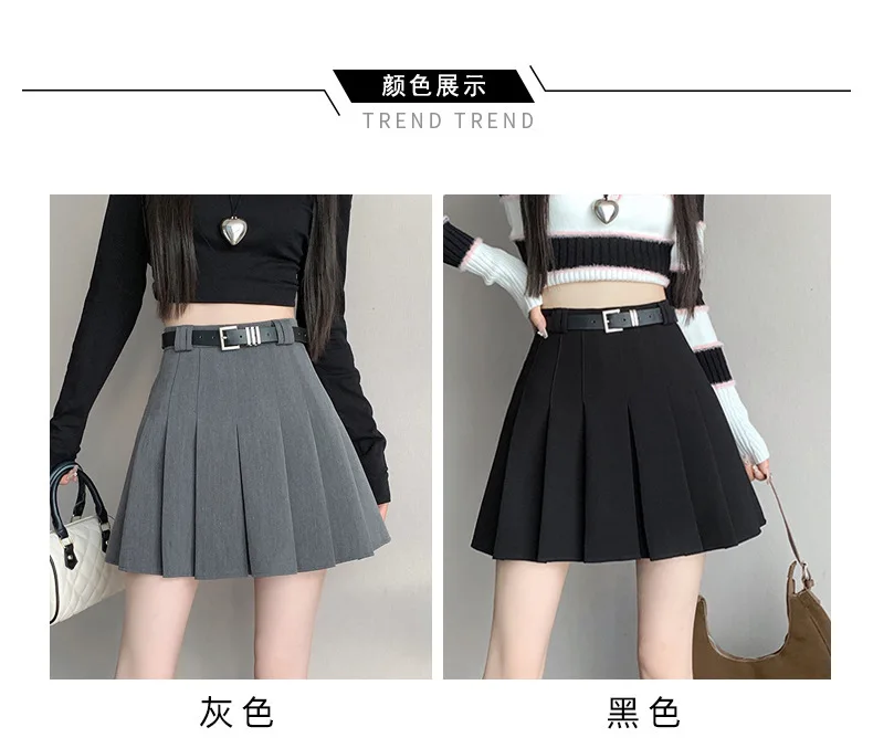 Women's High Waist Gray Pleated Skirt Summer New Preppy Style Slim Fit A-line Skirts Woman Solid Color Casual Student Mini Skirt