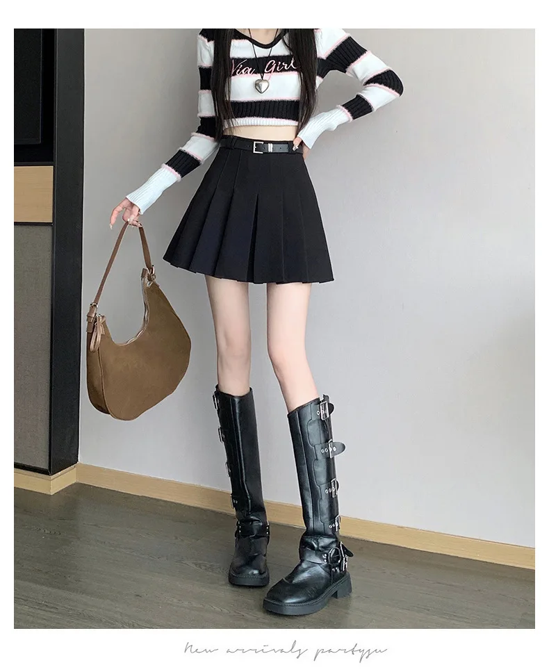 Women's High Waist Gray Pleated Skirt Summer New Preppy Style Slim Fit A-line Skirts Woman Solid Color Casual Student Mini Skirt