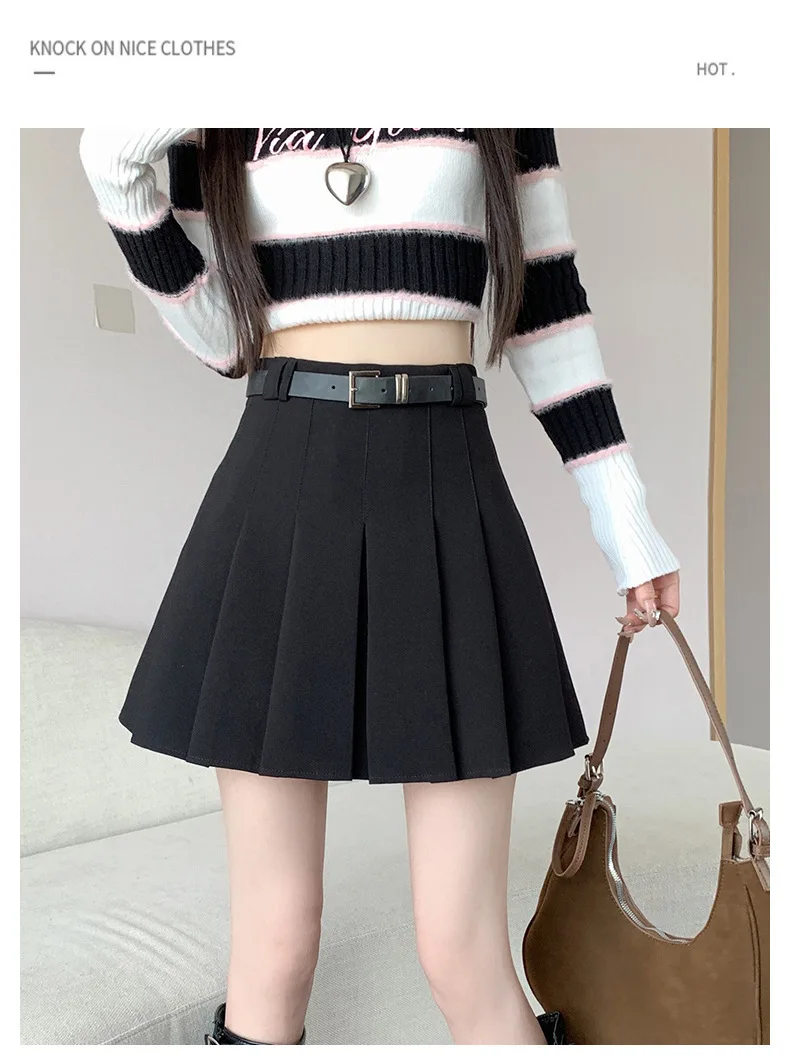 Women's High Waist Gray Pleated Skirt Summer New Preppy Style Slim Fit A-line Skirts Woman Solid Color Casual Student Mini Skirt