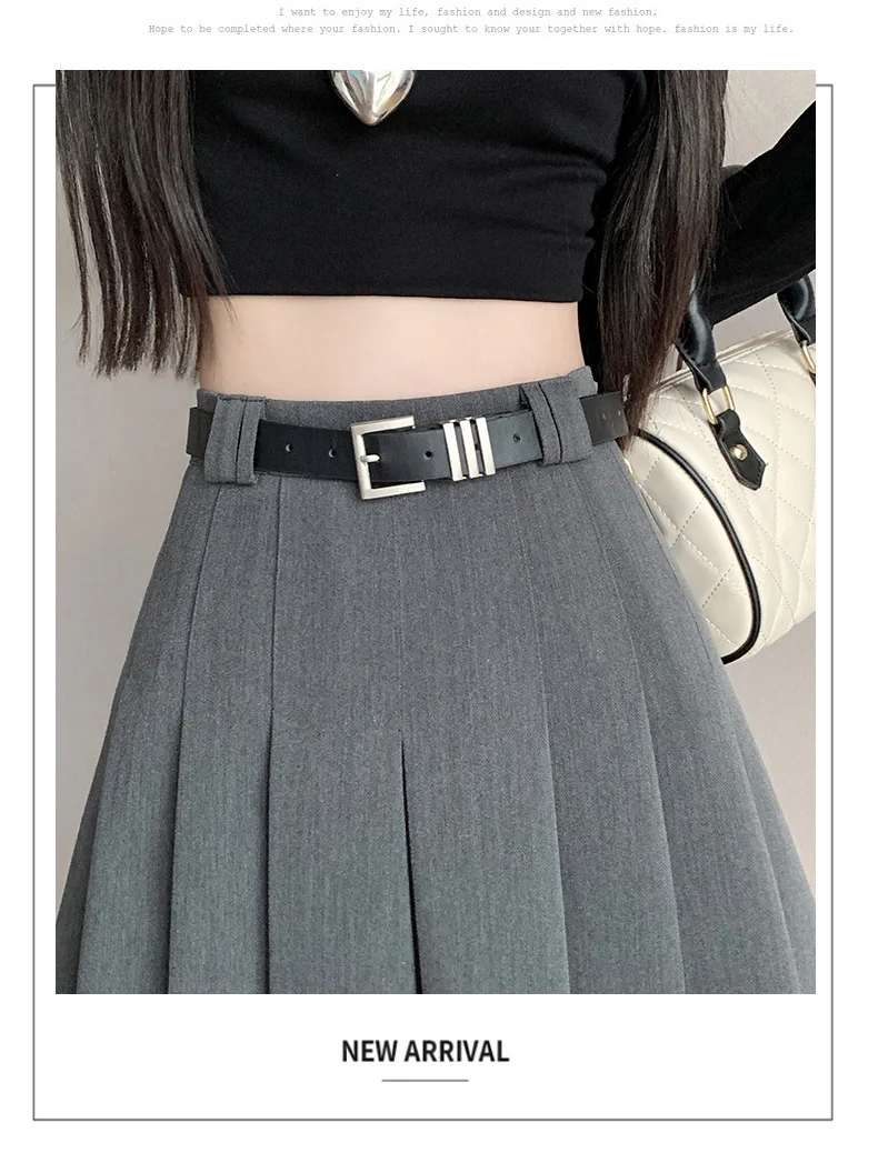 Women's High Waist Gray Pleated Skirt Summer New Preppy Style Slim Fit A-line Skirts Woman Solid Color Casual Student Mini Skirt