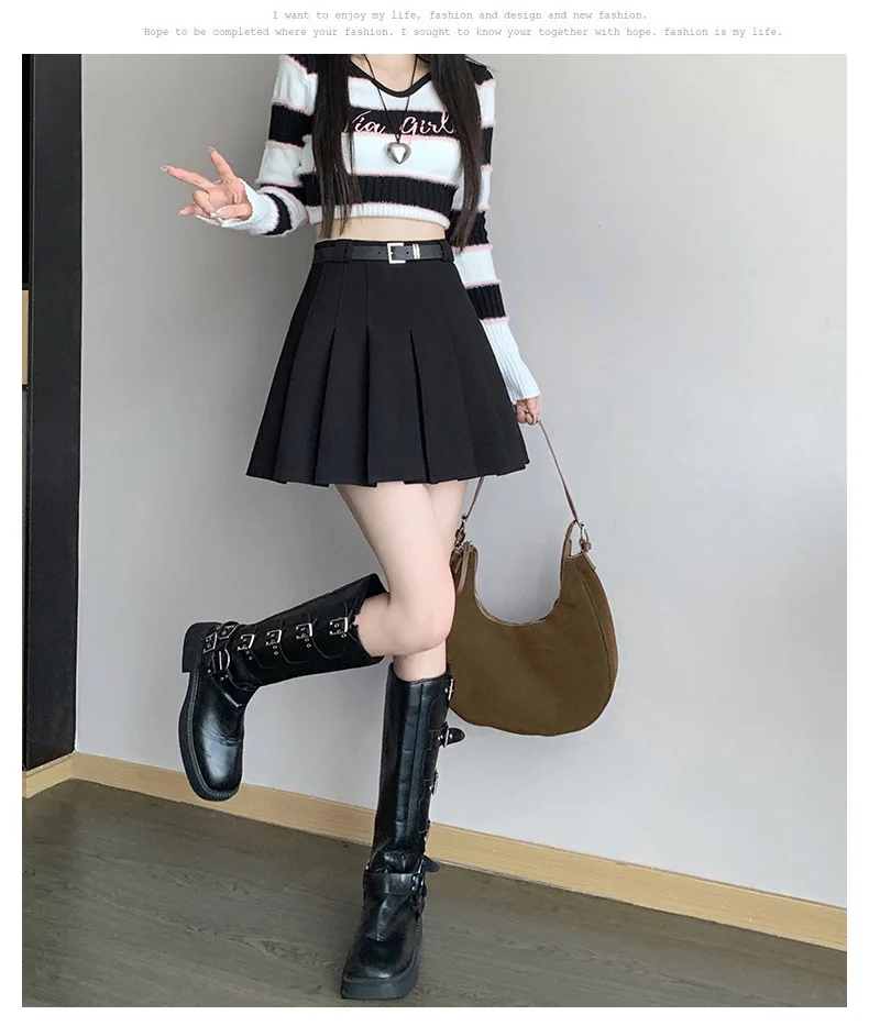 Women's High Waist Gray Pleated Skirt Summer New Preppy Style Slim Fit A-line Skirts Woman Solid Color Casual Student Mini Skirt