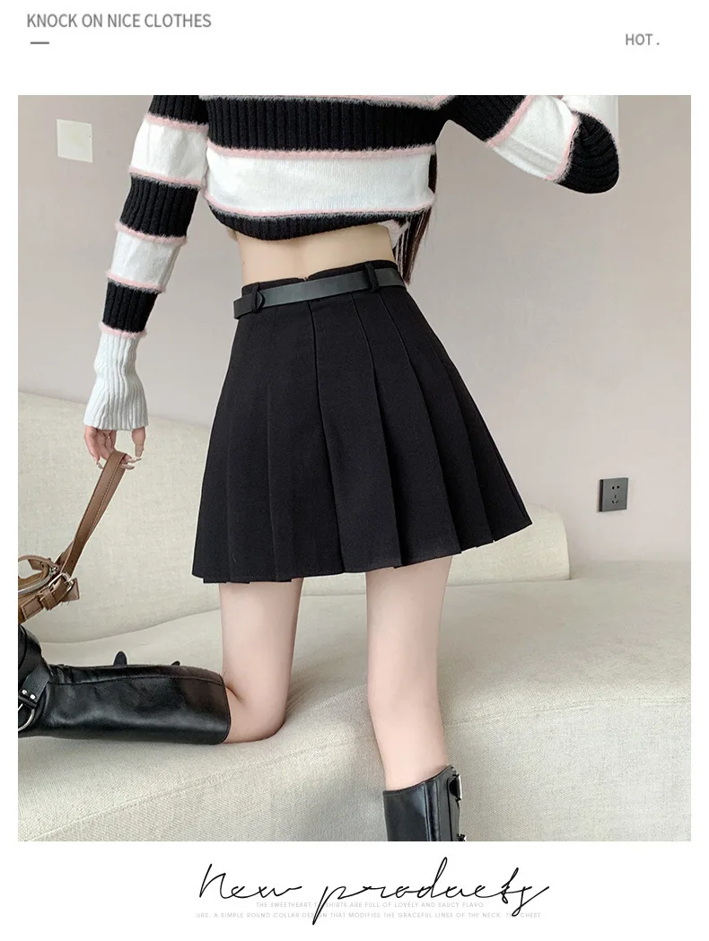 Women's High Waist Gray Pleated Skirt Summer New Preppy Style Slim Fit A-line Skirts Woman Solid Color Casual Student Mini Skirt