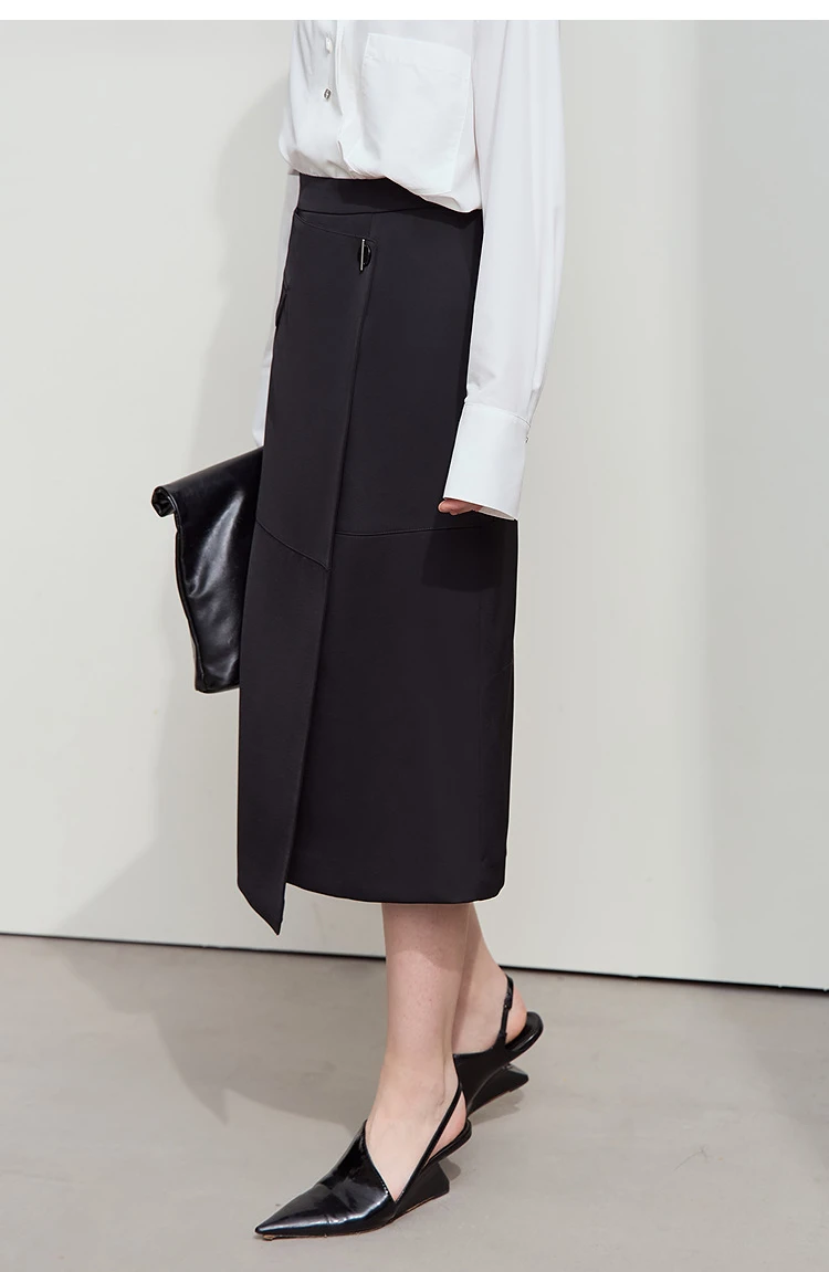 Amii Minimalist 2025 Autumn Midi Skirts Women Commute Elegant Office Lady Versatile Asymmetrical Drape Straight Skirt 12521006