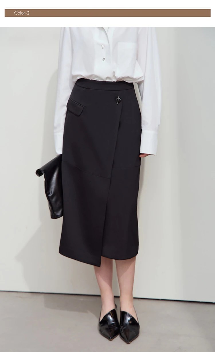 Amii Minimalist 2025 Autumn Midi Skirts Women Commute Elegant Office Lady Versatile Asymmetrical Drape Straight Skirt 12521006