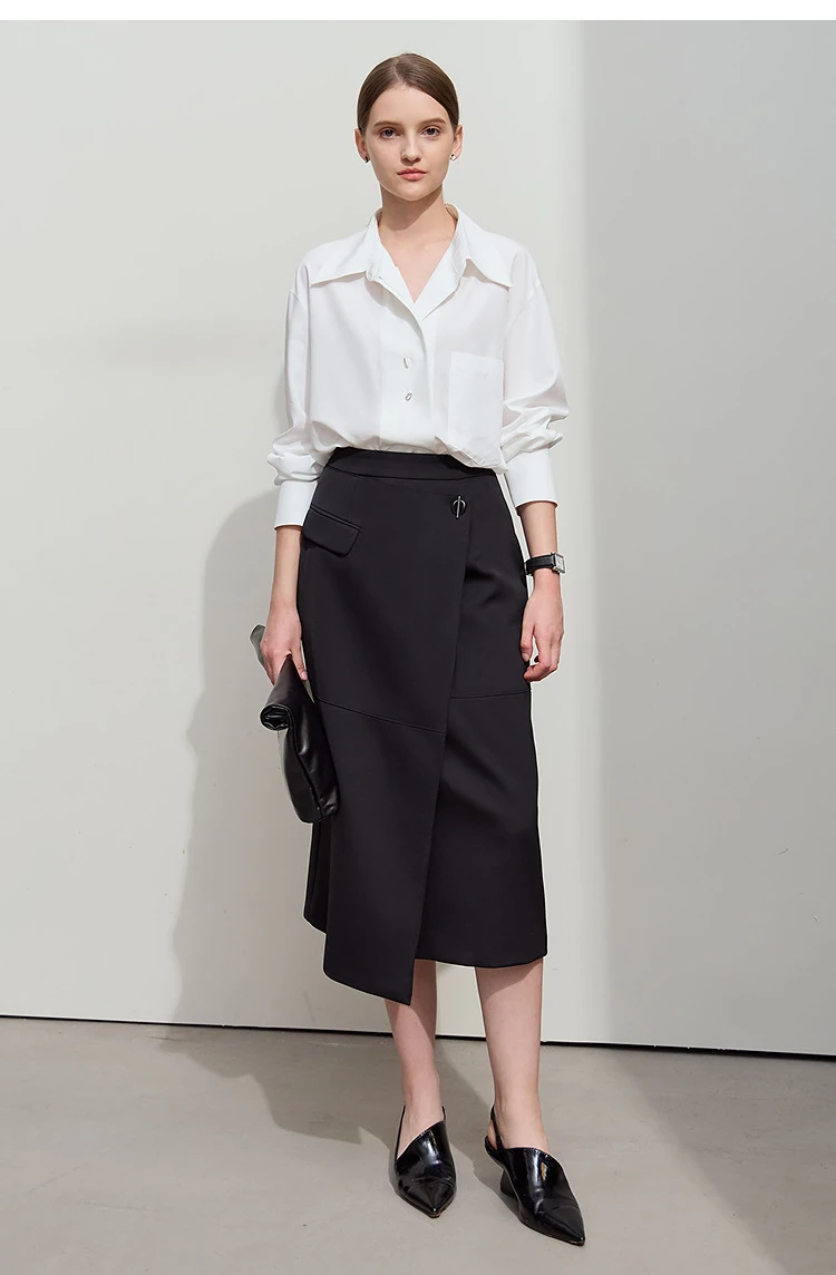 Amii Minimalist 2025 Autumn Midi Skirts Women Commute Elegant Office Lady Versatile Asymmetrical Drape Straight Skirt 12521006