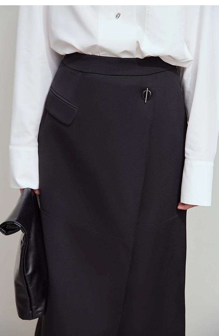 Amii Minimalist 2025 Autumn Midi Skirts Women Commute Elegant Office Lady Versatile Asymmetrical Drape Straight Skirt 12521006