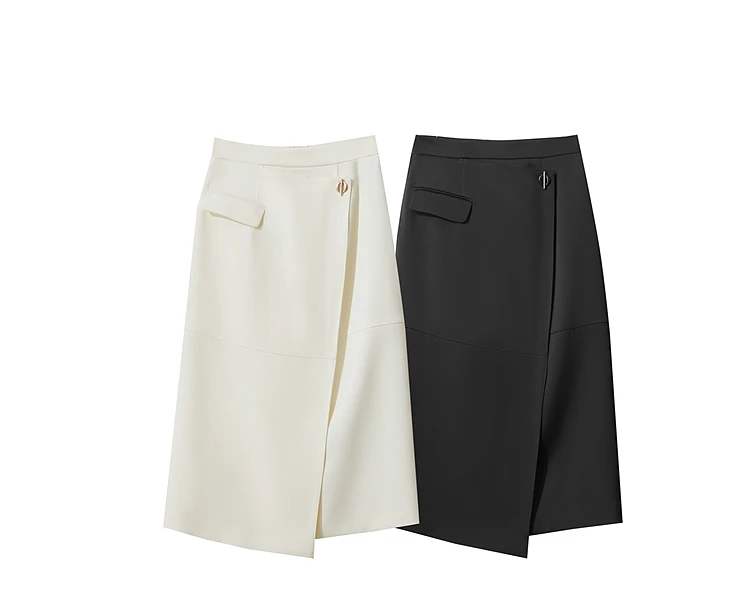 Amii Minimalist 2025 Autumn Midi Skirts Women Commute Elegant Office Lady Versatile Asymmetrical Drape Straight Skirt 12521006
