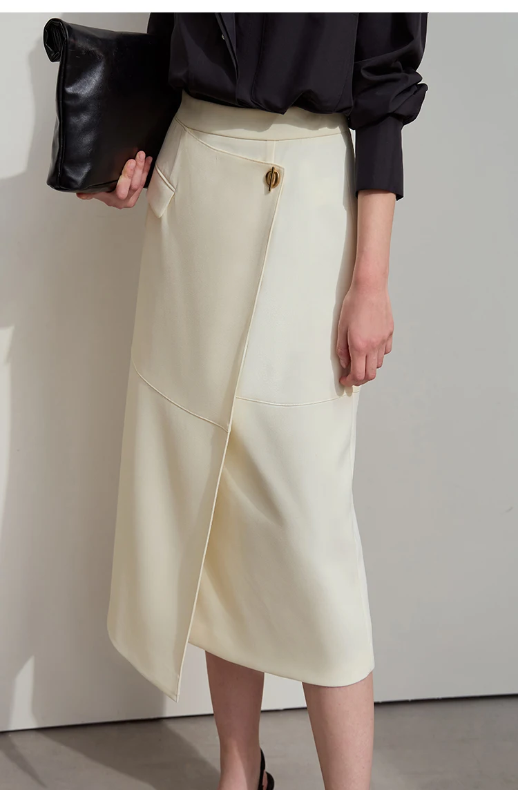 Amii Minimalist 2025 Autumn Midi Skirts Women Commute Elegant Office Lady Versatile Asymmetrical Drape Straight Skirt 12521006