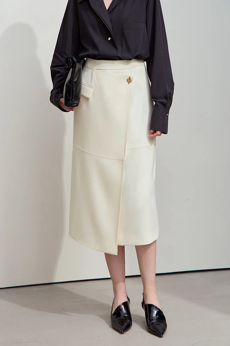 Amii Minimalist 2025 Autumn Midi Skirts Women Commute Elegant Office Lady Versatile Asymmetrical Drape Straight Skirt 12521006
