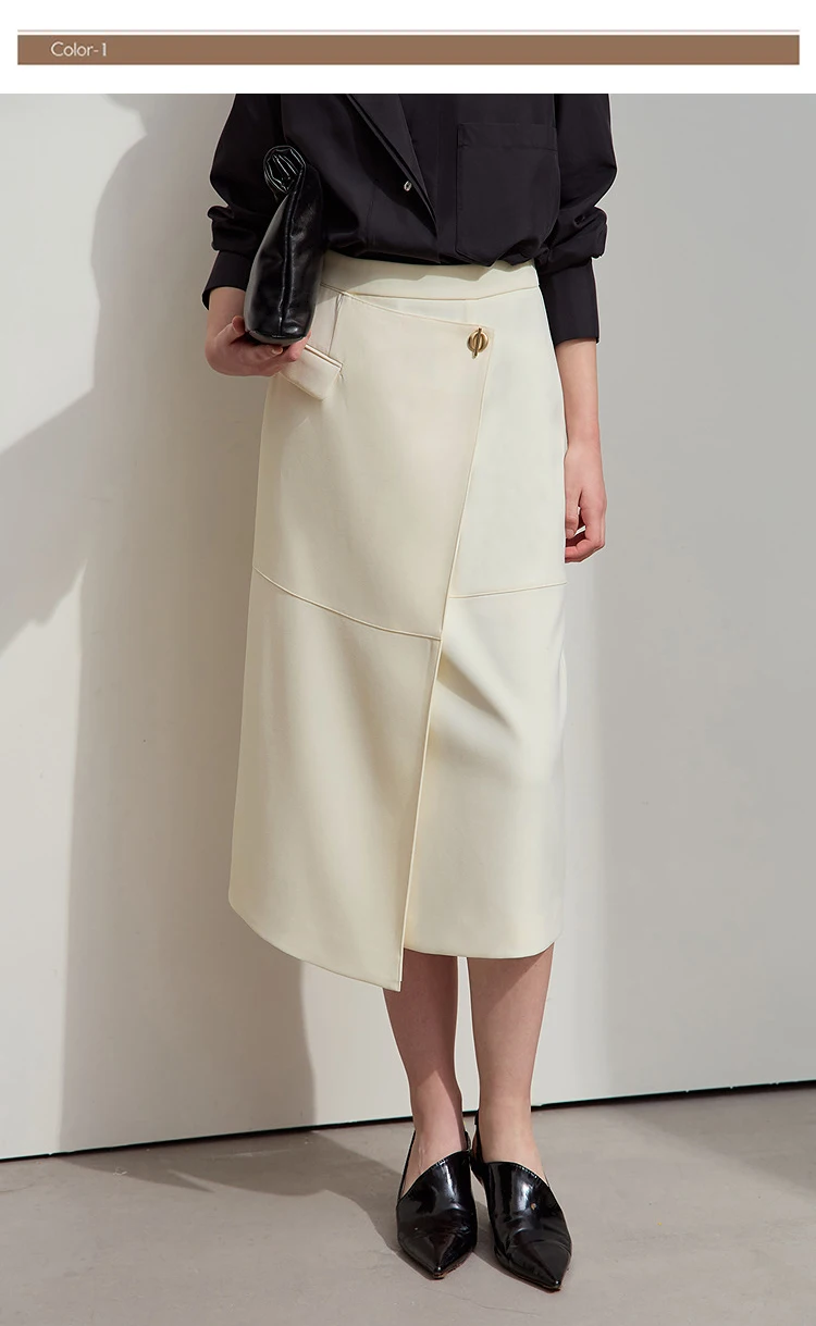 Amii Minimalist 2025 Autumn Midi Skirts Women Commute Elegant Office Lady Versatile Asymmetrical Drape Straight Skirt 12521006