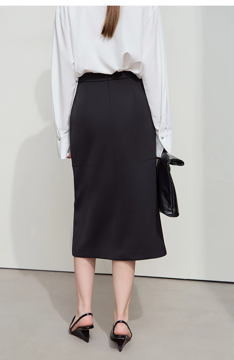 Amii Minimalist 2025 Autumn Midi Skirts Women Commute Elegant Office Lady Versatile Asymmetrical Drape Straight Skirt 12521006