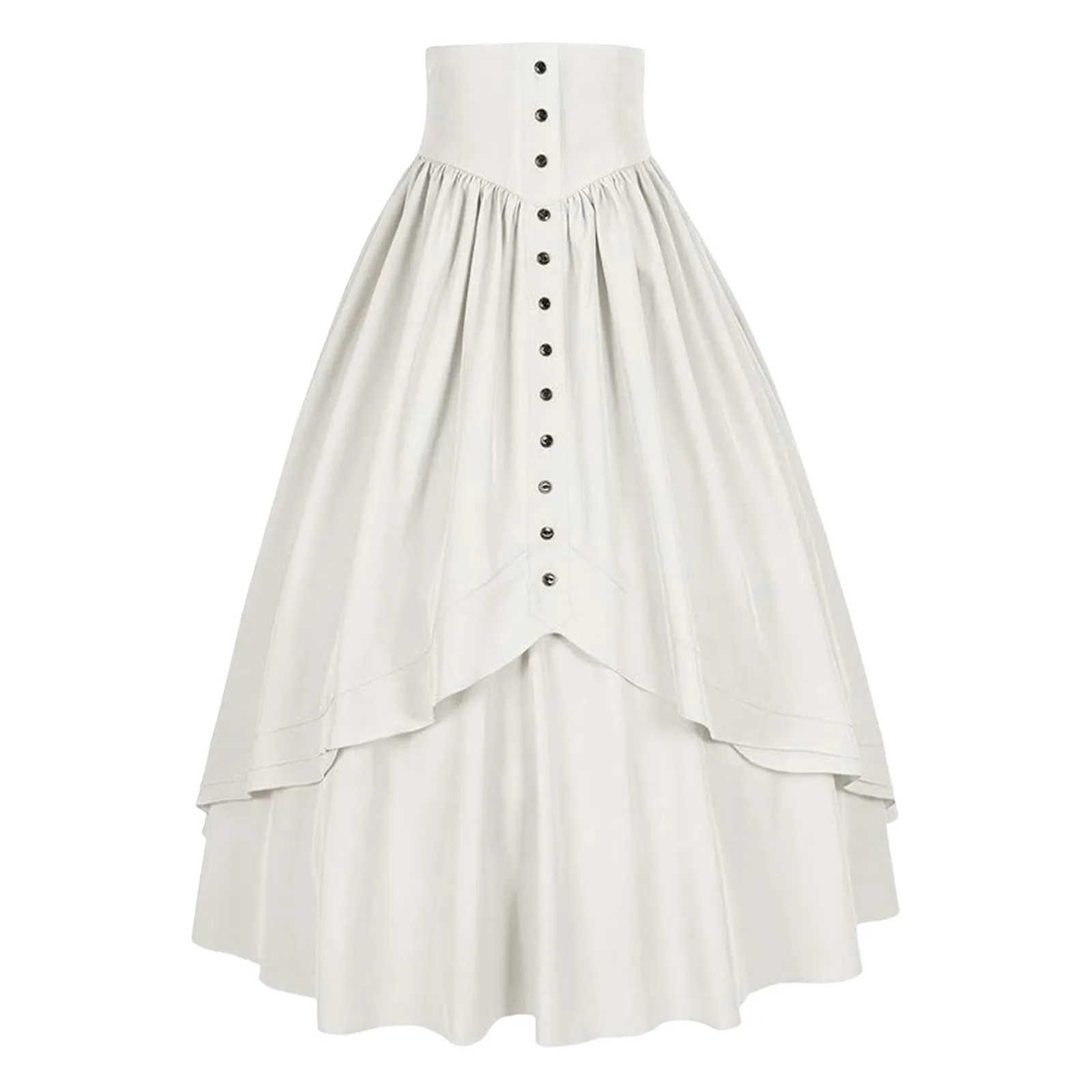 Vintage Medieval Maxi Skirt for Women Victorian High Waist Party A Line Long Skirt Gothic Buttons Ruffled Hem Pleated Skirts