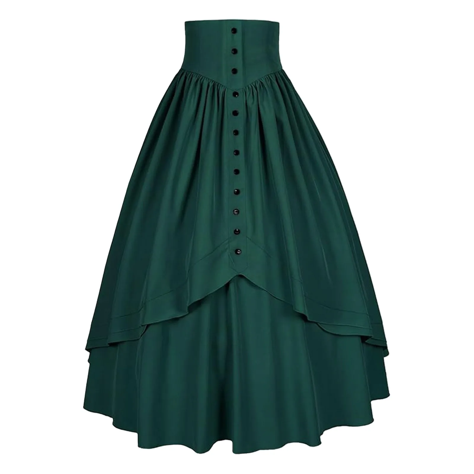 Vintage Medieval Maxi Skirt for Women Victorian High Waist Party A Line Long Skirt Gothic Buttons Ruffled Hem Pleated Skirts