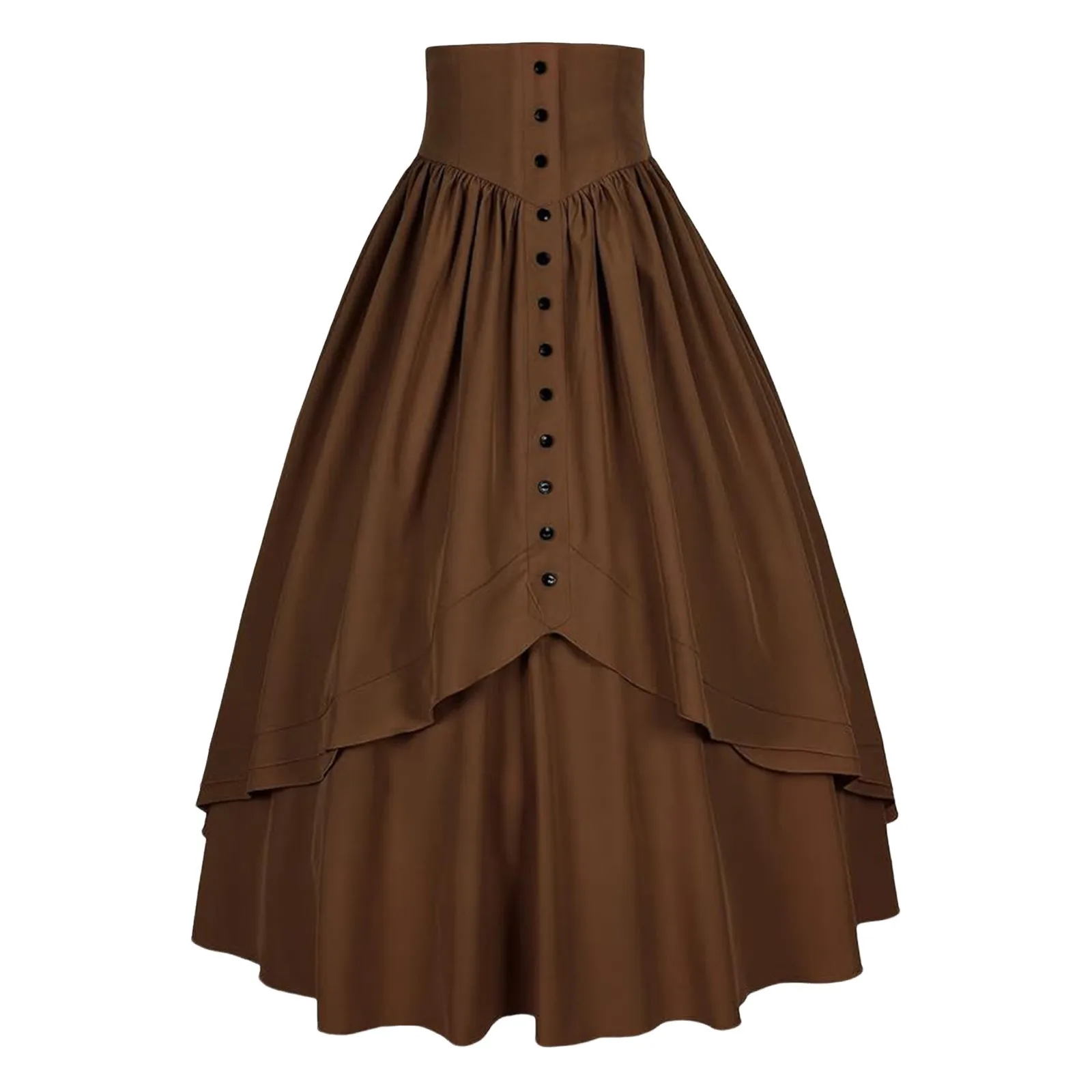 Vintage Medieval Maxi Skirt for Women Victorian High Waist Party A Line Long Skirt Gothic Buttons Ruffled Hem Pleated Skirts