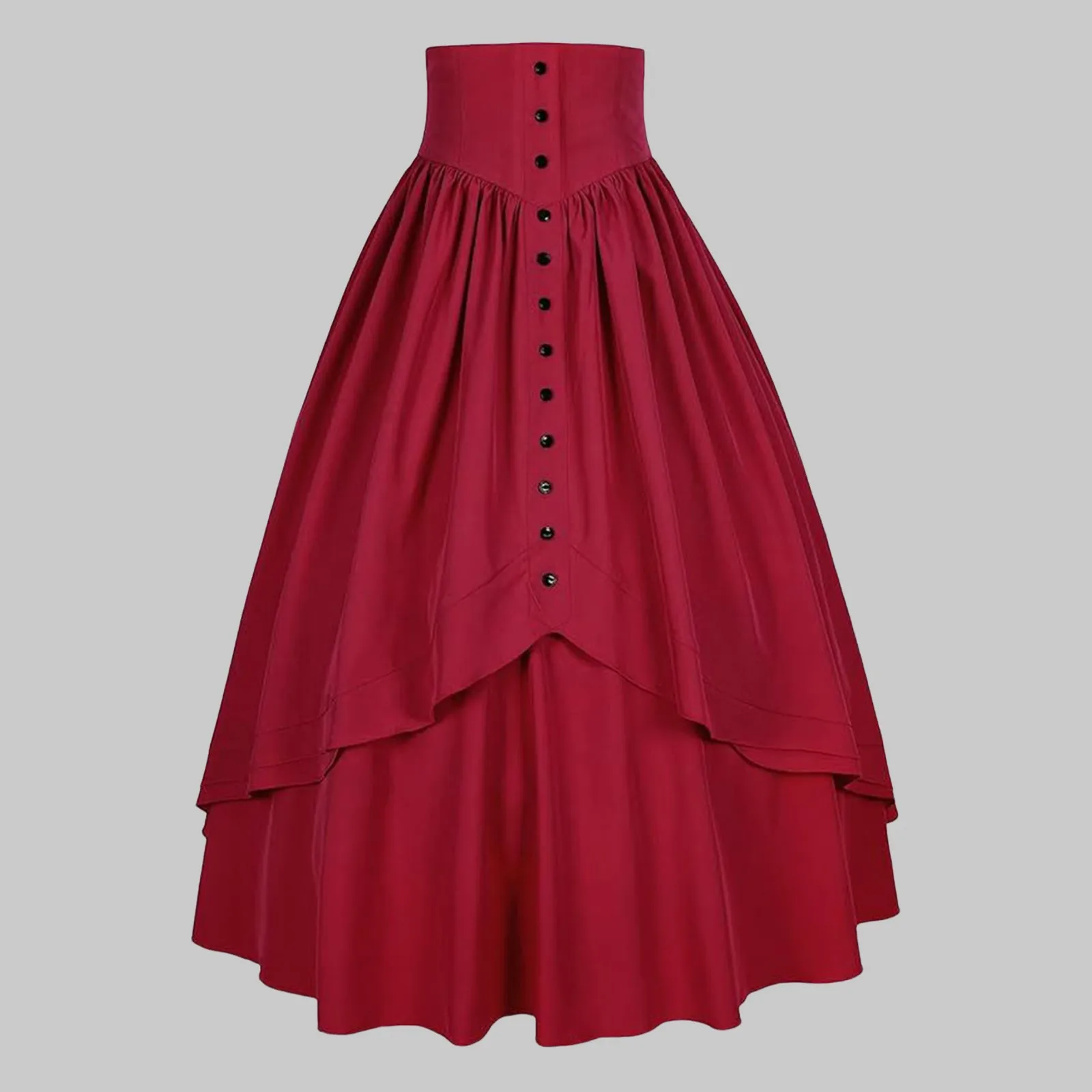 Vintage Medieval Maxi Skirt for Women Victorian High Waist Party A Line Long Skirt Gothic Buttons Ruffled Hem Pleated Skirts