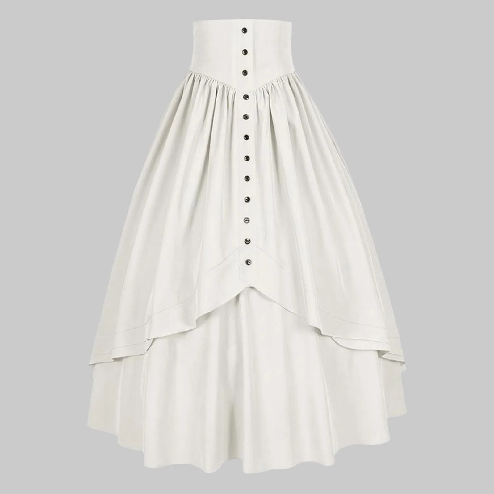 Vintage Medieval Maxi Skirt for Women Victorian High Waist Party A Line Long Skirt Gothic Buttons Ruffled Hem Pleated Skirts