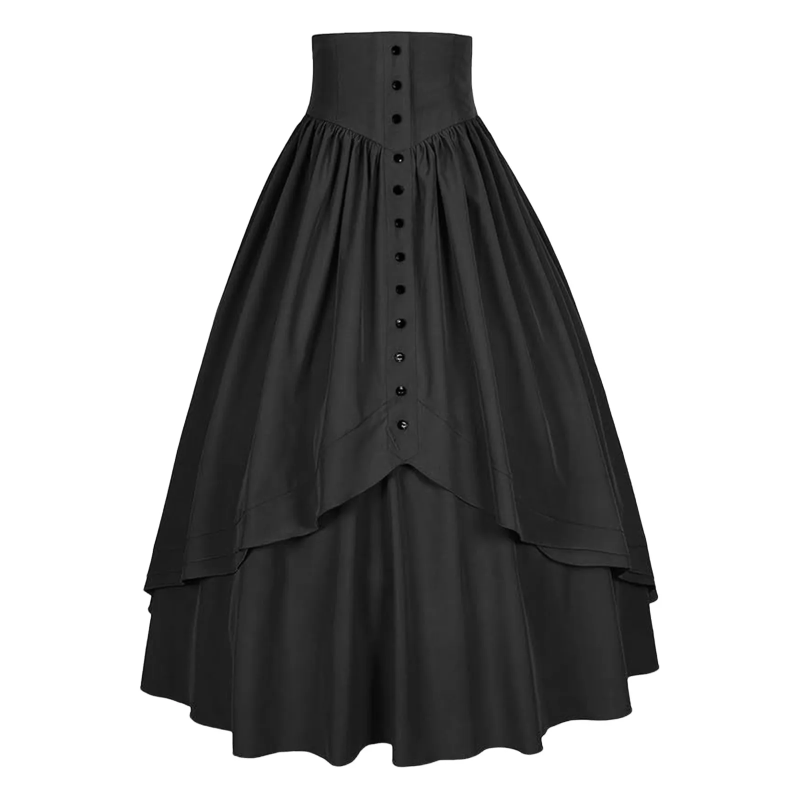 Vintage Medieval Maxi Skirt for Women Victorian High Waist Party A Line Long Skirt Gothic Buttons Ruffled Hem Pleated Skirts