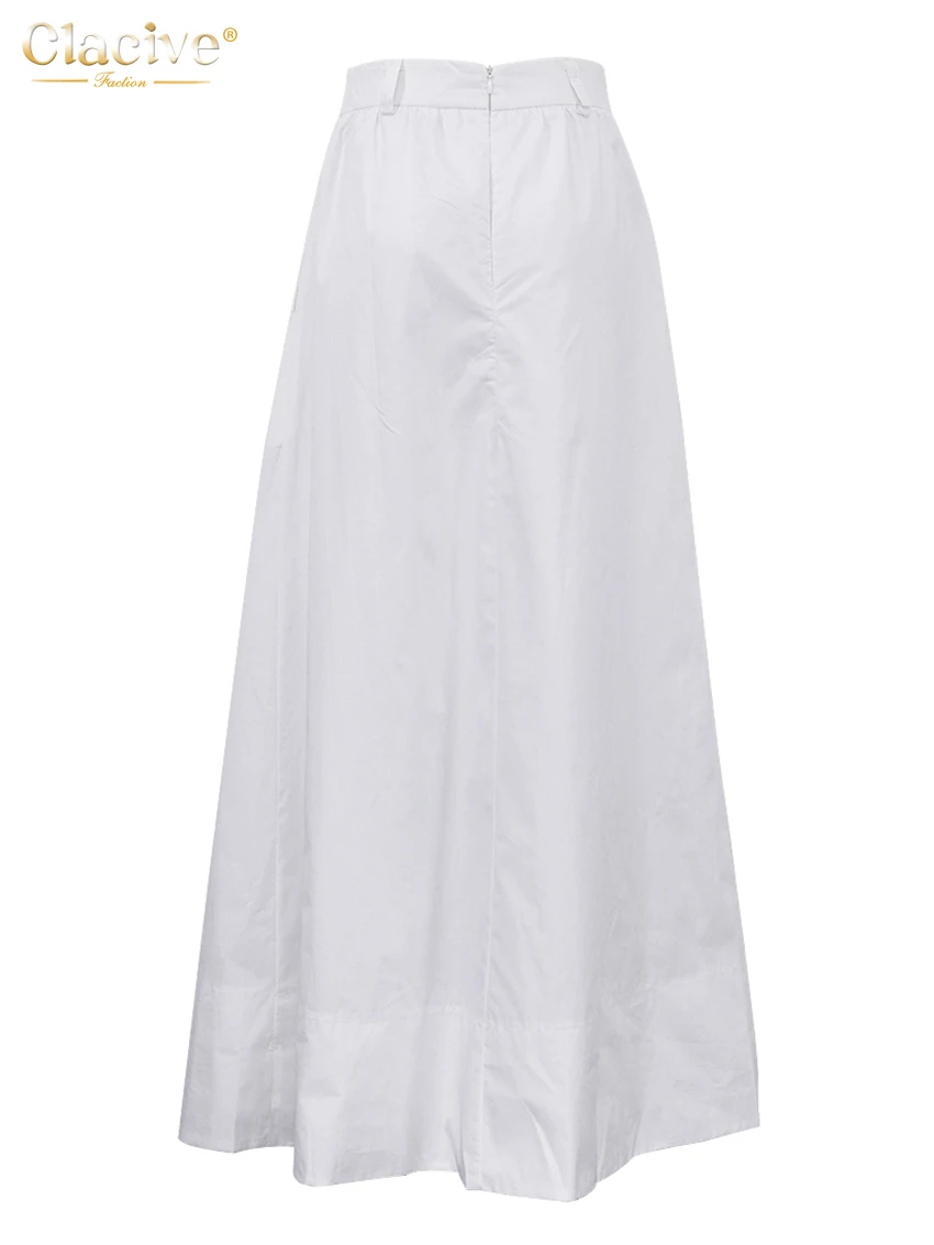 Clacive Fashion Loose White Cotton Women's Skirt 2025 Casual High Waist Long Skirts Elegant Classic Solid Skirt Female Clothing
