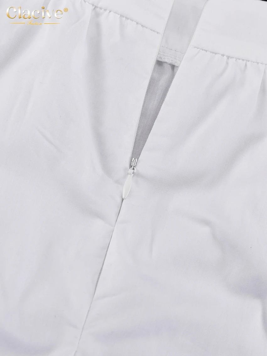 Clacive Fashion Loose White Cotton Women's Skirt 2025 Casual High Waist Long Skirts Elegant Classic Solid Skirt Female Clothing