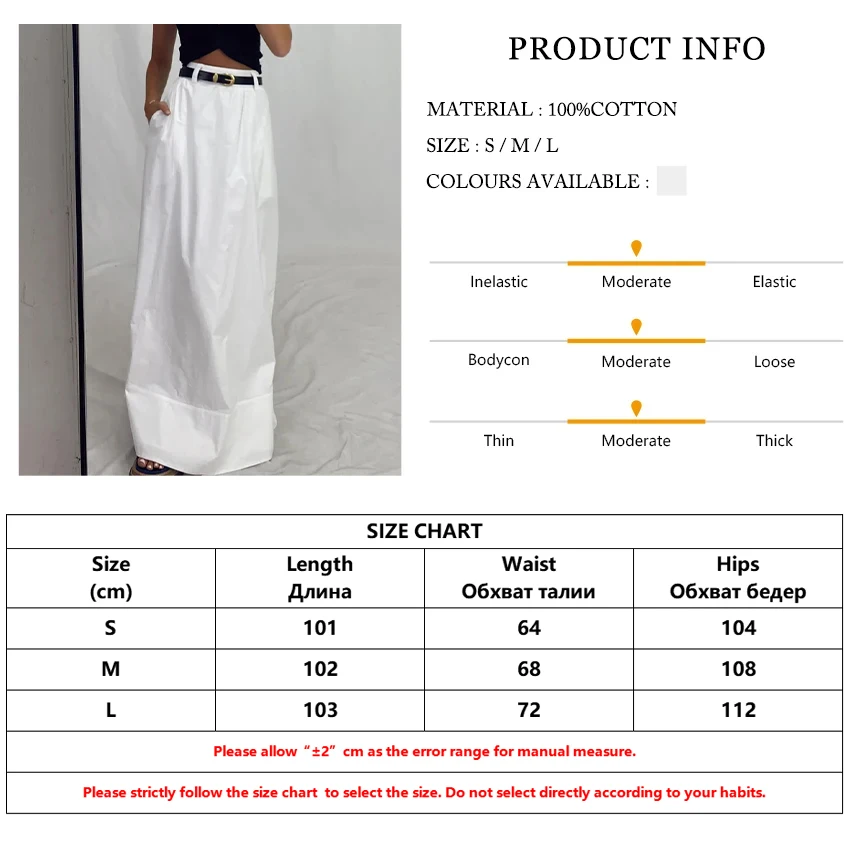 Clacive Fashion Loose White Cotton Women's Skirt 2025 Casual High Waist Long Skirts Elegant Classic Solid Skirt Female Clothing