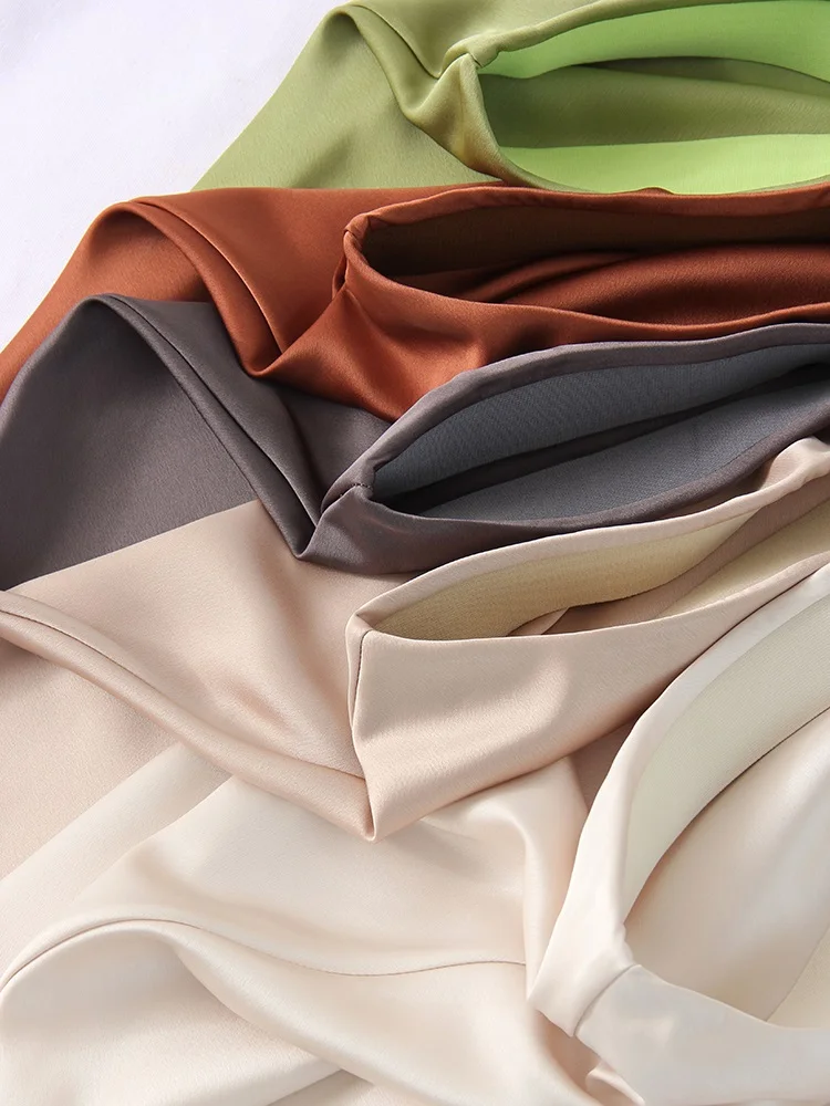 Green Satin Midi Skirts For Women Summer Elastic High Waist A Line Slit Skirt Midi Satin Silk Women Skirt With Slit Summer 2024