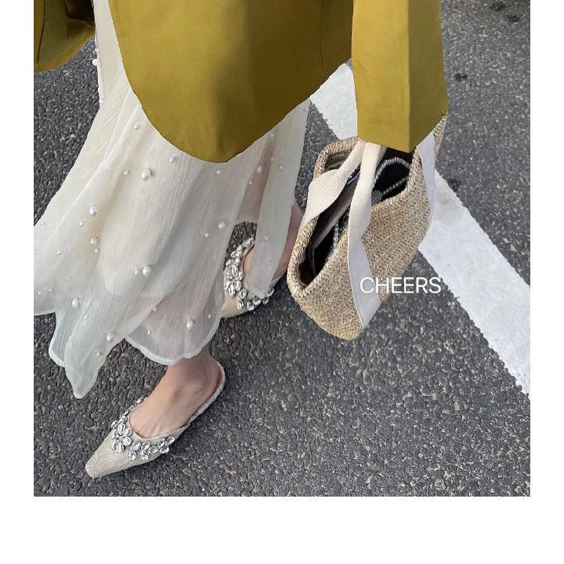 Elegant Pearl Mesh Midi Skirt Women Fashion Beading Patchwork Skirts Skirts Summer Streetwear Korean Casual Design A Line Faldas