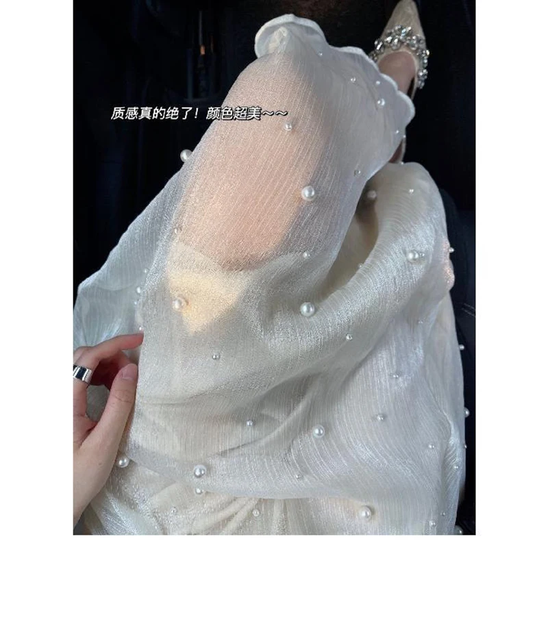 Elegant Pearl Mesh Midi Skirt Women Fashion Beading Patchwork Skirts Skirts Summer Streetwear Korean Casual Design A Line Faldas