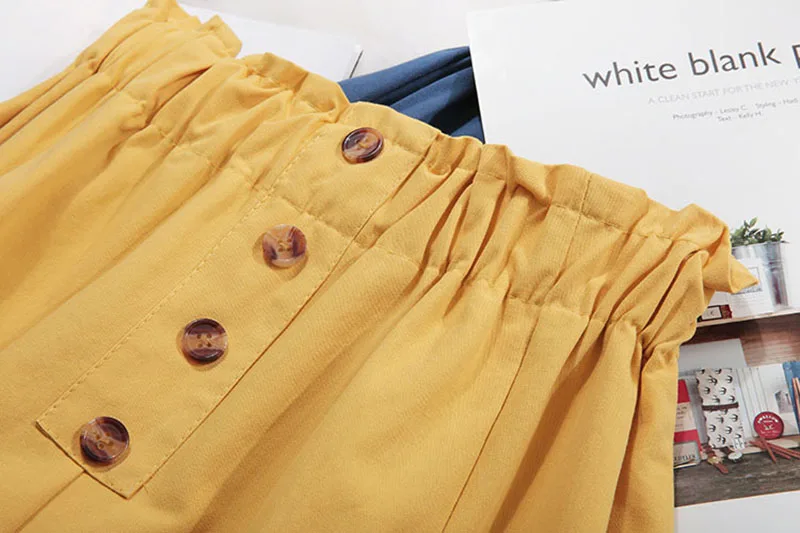 Women Summer Skirt Spring Korean Style Casual Solid High Waist  A-Line Midi Skirts With Pocket Girls Elegant Faldas